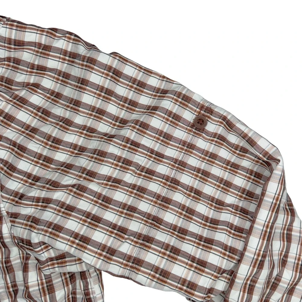 The North Face Men's Large Brown Plaid Long Sleeve Shirt Roll Tab Sleeves Hiking